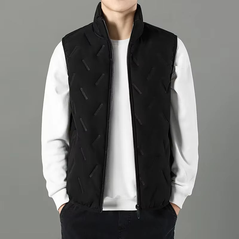 Men'S Ultrasonic Fleece-Lined Cotton Vest Casual Fashion Warm Dad'S Style Sheep Fur Vest for Spring Autumn