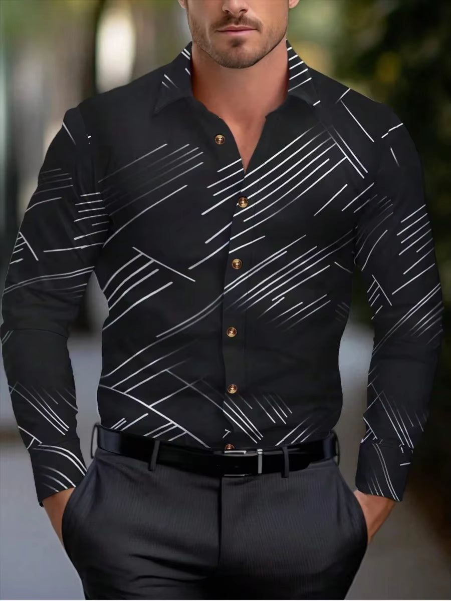 Men'S Formal Shirt Butt Shirt Long-Sleeved Stripe Lapel Spring, Autumn, Winter and Summer Casual Shirt, Large Size XS-6XL